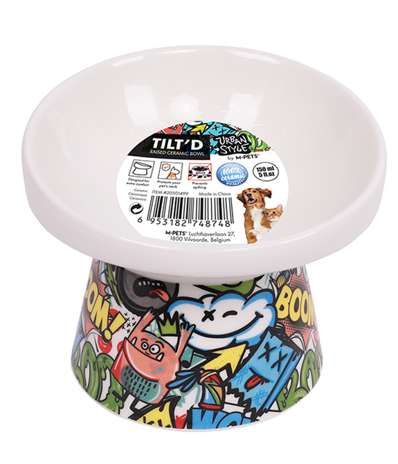 M-PETS Freestyle Tilt’d Raised Ceramic Bowl Mixed Colors 150ml
