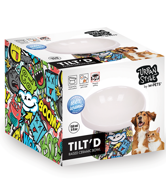 M-PETS Freestyle Tilt’d Raised Ceramic Bowl Mixed Colors 150ml