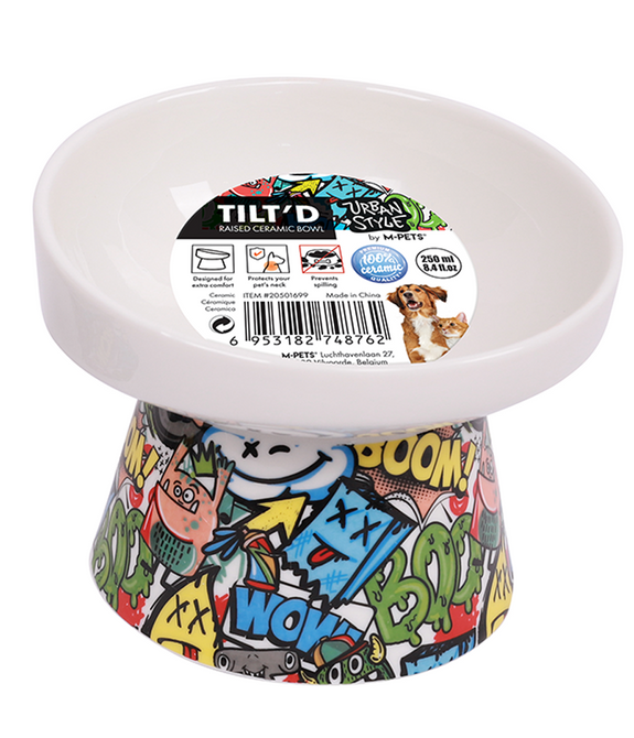 M-PETS Freestyle Tilt’d Raised Ceramic Bowl Mixed Colors 250ml