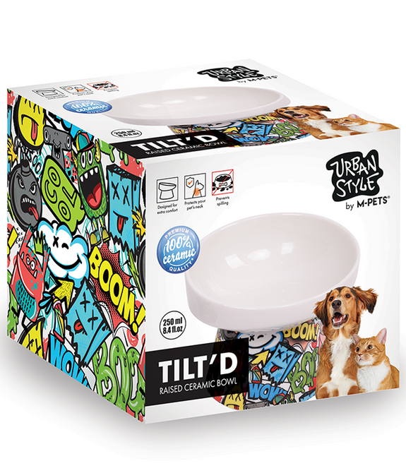 M-PETS Freestyle Tilt’d Raised Ceramic Bowl Mixed Colors 250ml