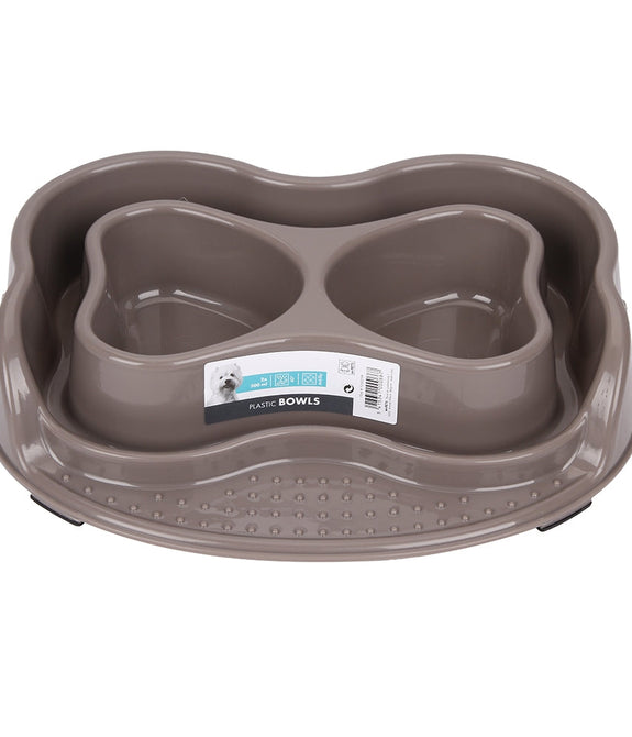 M-PETS No Spill Plastic Double Bowl Grey 2x500ml