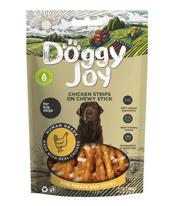 Doggy Joy Chicken Strips on Chewy Stick Dog Treats 90g