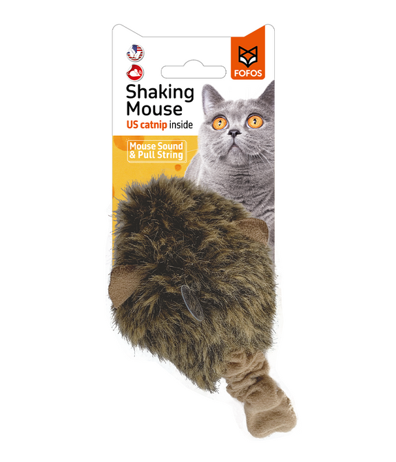 FOFOS Pull String & Sound Chip Brown Shaking Mouse Cat Toy