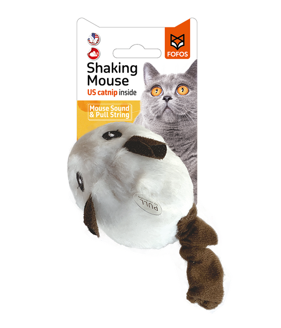 FOFOS Pull String & Sound Chip White Shaking Mouse Cat Toy