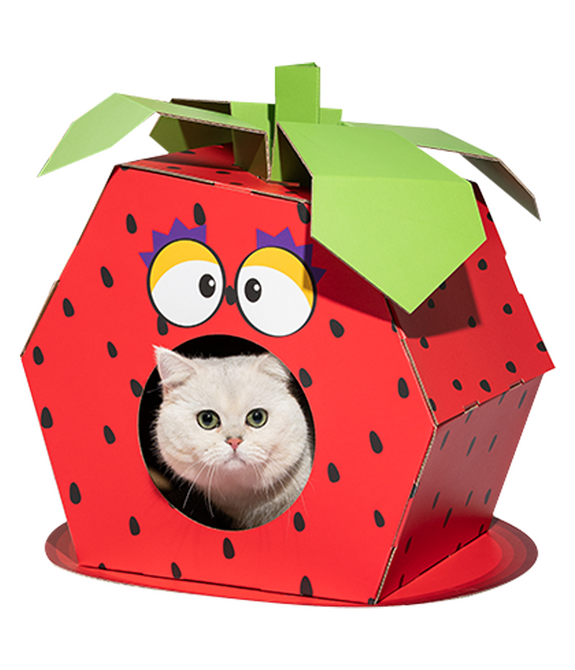 fofos-stawberry-cardboard-cat-house-with-scratching-pad -1