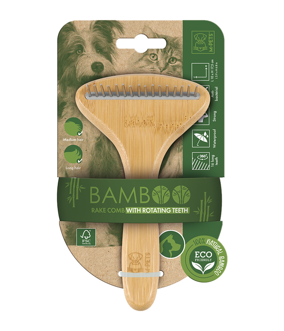 M-PETS Bamboo Rake Comb 16 teeth