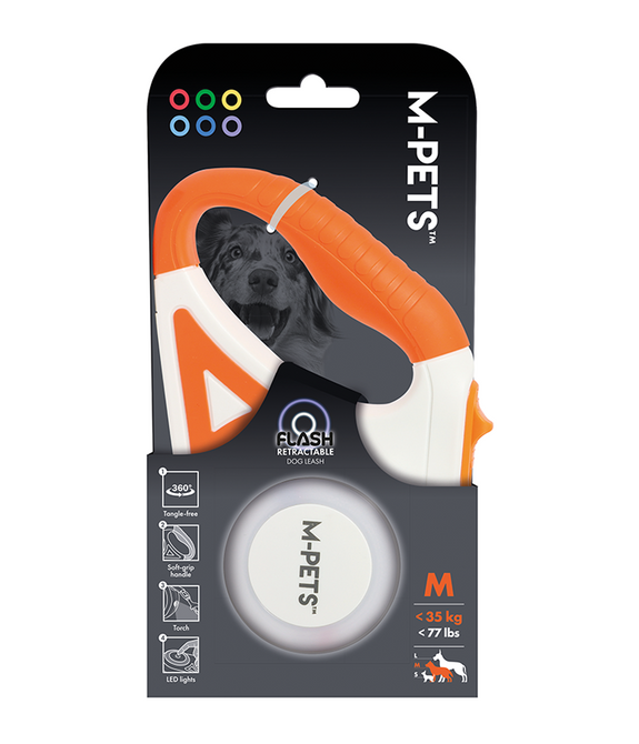 M-PETS Flash Retractable Leash White & Orange M