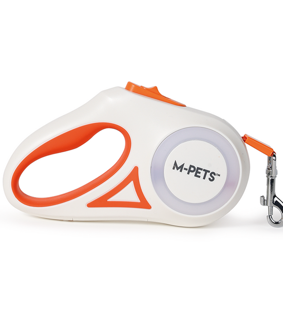 M-PETS Flash Retractable Leash White & Orange M