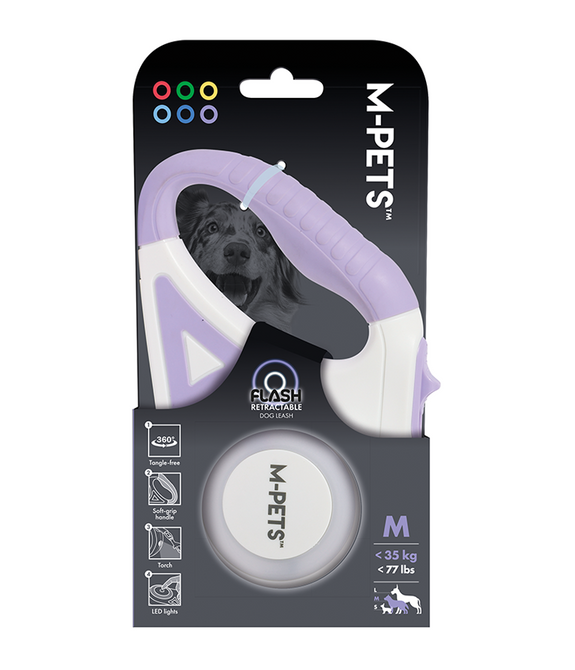 M-PETS Flash Retractable Leash White & Purple M