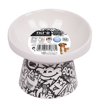 M-PETS Freestyle Tilt’d Raised Ceramic Bowl Black & White 150ml