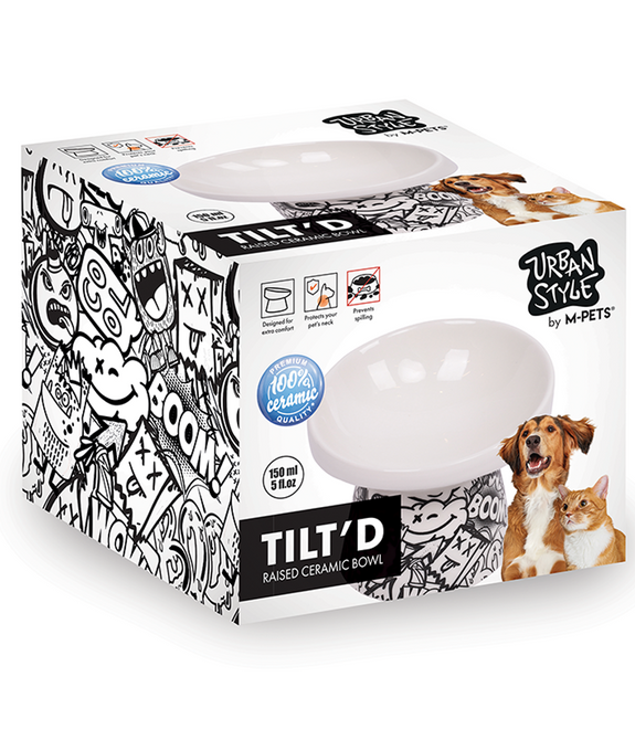 M-PETS Freestyle Tilt’d Raised Ceramic Bowl Black & White 150ml