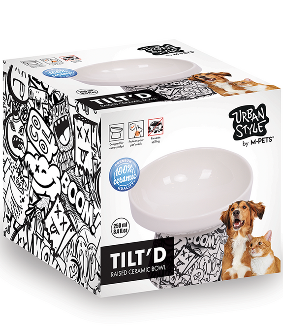 M-PETS Freestyle Tilt’d Raised Ceramic Bowl Black & White 250ml