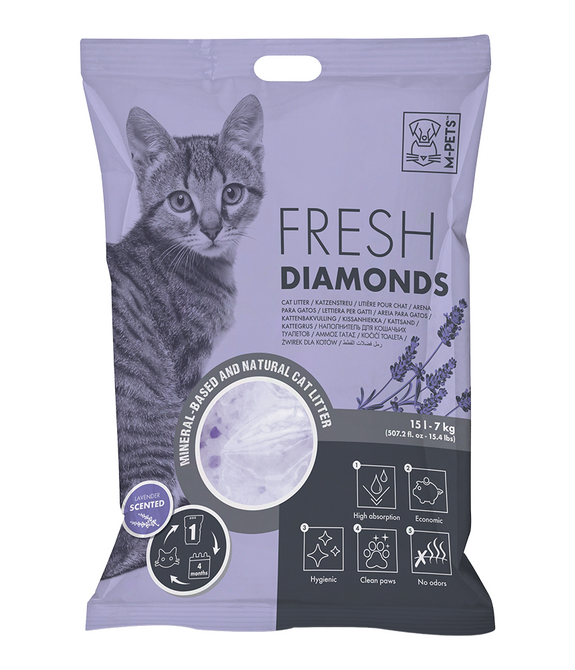 M-PETS Fresh Diamonds Silica Gel Cat Litter Lavender Scented 15L