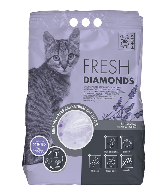 M-PETS Fresh Diamonds Silica Gel Cat Litter Lavender Scented 5L