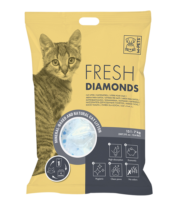 M-PETS Fresh Diamonds Silica Gel Cat Litter Non Scented 15L