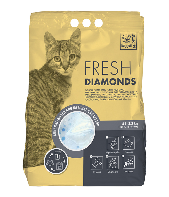 M-PETS Fresh Diamonds Silica Gel Cat Litter Non Scented 5L