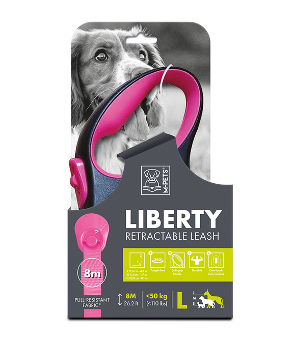 M-PETS Liberty Dog Retractable Leash Pink L