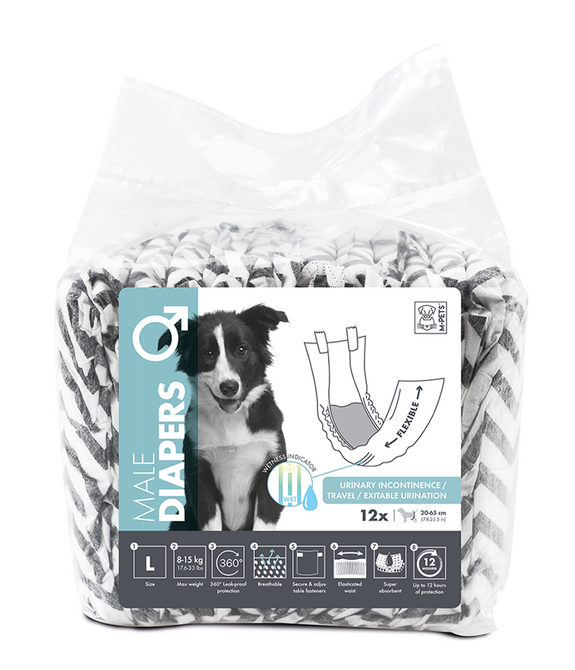 M-PETS Male Dog Diapers L 12 Pack