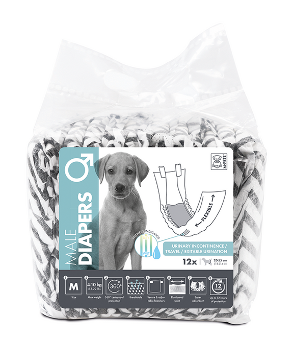 M-PETS Male Dog Diapers M 12 Pack