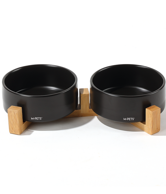 M-PETS OPERA Ceramic Bowls with Bamboo Stand Black 2x350ml