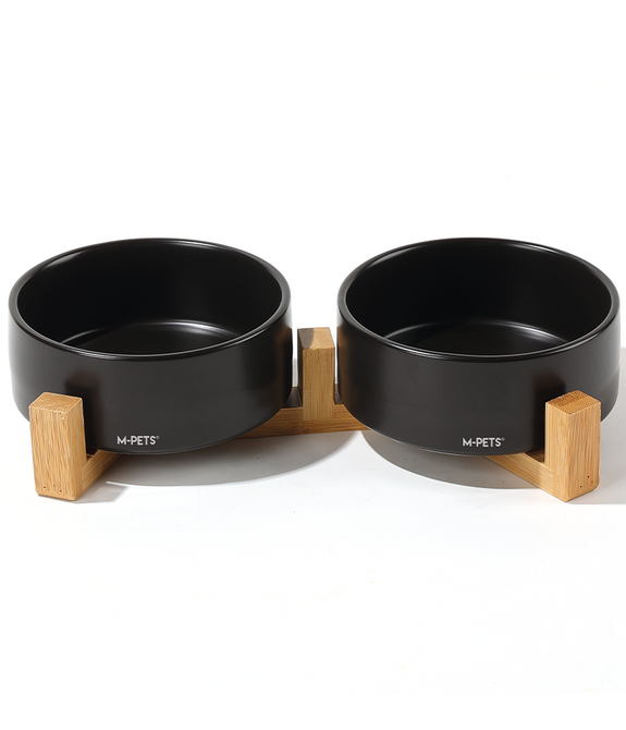 M-PETS OPERA Ceramic Bowls with Bamboo Stand Black 2x850ml