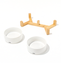 M-PETS OPERA Ceramic Bowls with Bamboo Stand White 2x350ml