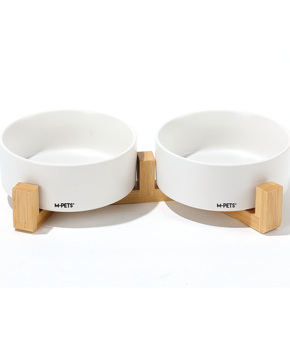 M-PETS OPERA Ceramic Bowls with Bamboo Stand White 2x850ml