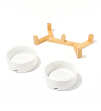 M-PETS OPERA Ceramic Bowls with Bamboo Stand White 2x850ml