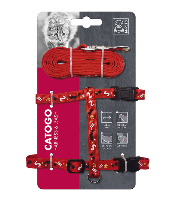 M-PETS Catogo Cat Harness & Leash Set Red