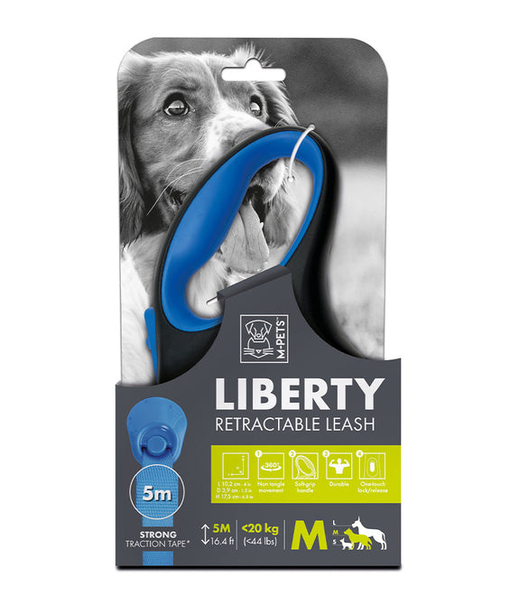 M-PETS Liberty Dog Retractable Leash Blue M