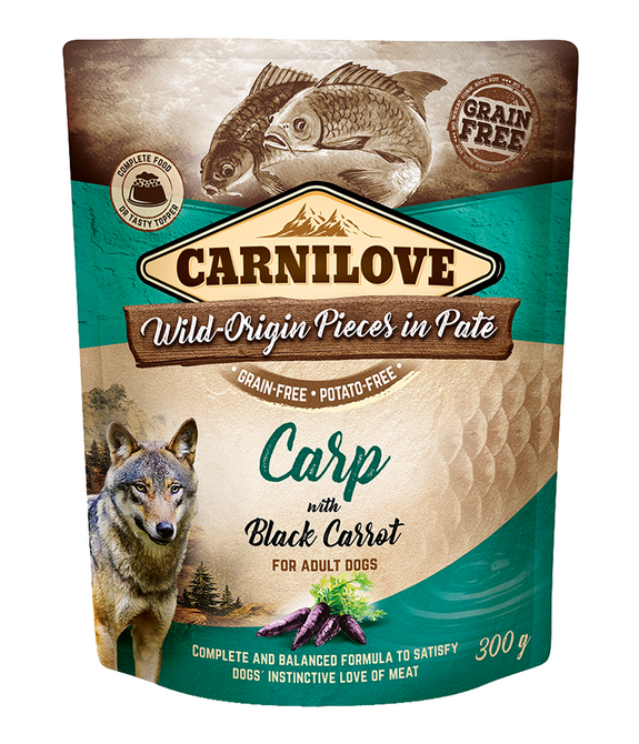 carnilove-carp-with-black-carrot-for-adult-dogs-wet-food-pouches-12x300g -1