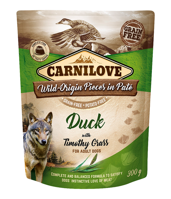 carnilove-duck-with-timothy-grass-for-adult-dogs-wet-food-pouches-12x300g -1