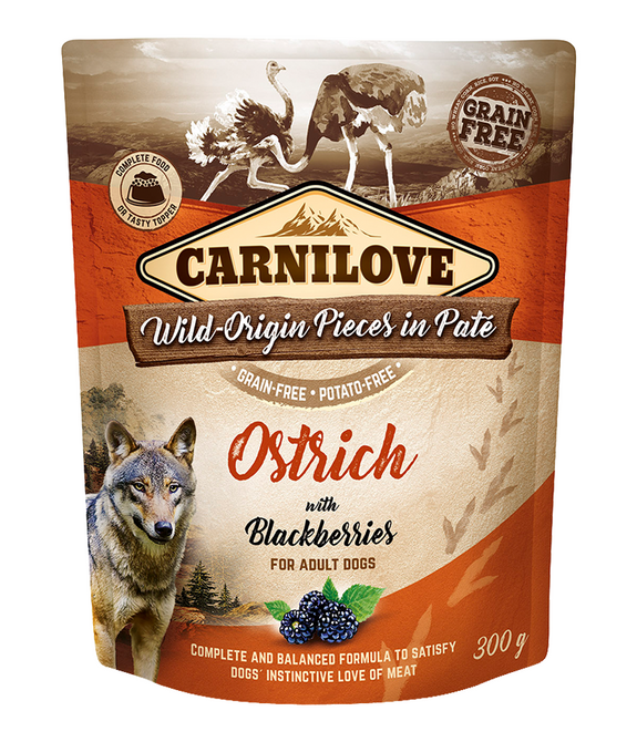 carnilove-ostrich-with-blackberries-for-adult-dogs-wet-food-pouches-12x300g -1