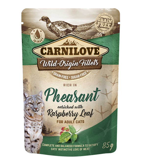 carnilove-pheasant-enriched-with-raspberry-leaves-for-adult-cats-wet-food-pouches-24x85g -1