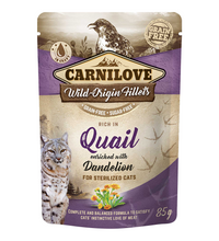 carnilove-quail-enriched-with-dandelion-for-sterilized-cats-wet-food-pouches-24x85g -1