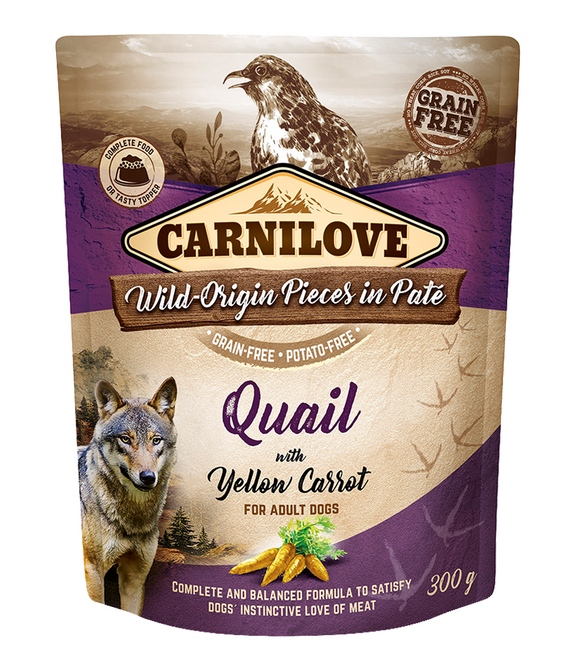 carnilove-quail-with-yellow-carrot-for-adult-dogs-wet-food-pouches-12x300g -1