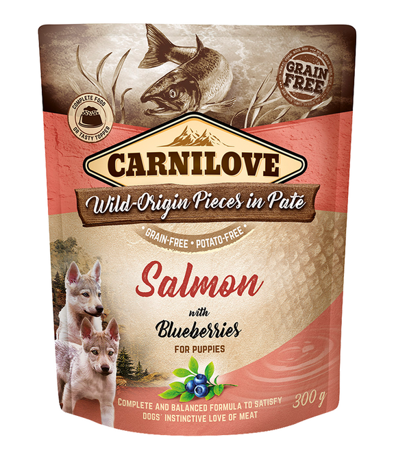 carnilove-salmon-with-blueberries-for-puppies-wet-food-pouches-12x300g -1