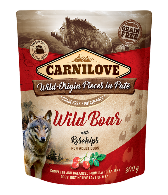 carnilove-wild-boar-with-rosehip-for-adult-dogs-wet-food-pouches-12x300g -1