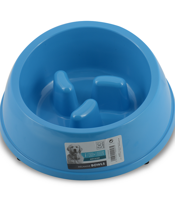 M-PETS Melamine High Back Slow Down Bowl Blue 1400ml