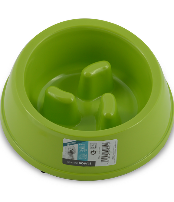 M-PETS Melamine High Back Slow Down Bowl Green 450ml