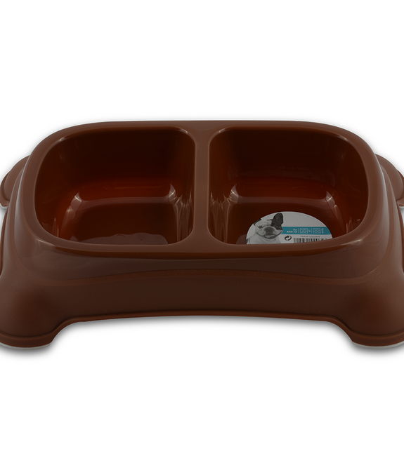 M-PETS Plastic Double Bowl Brown 2x650ml