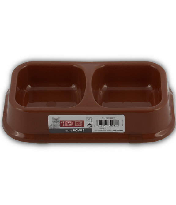 M-PETS Plastic Double Bowl Brown 2x150ml