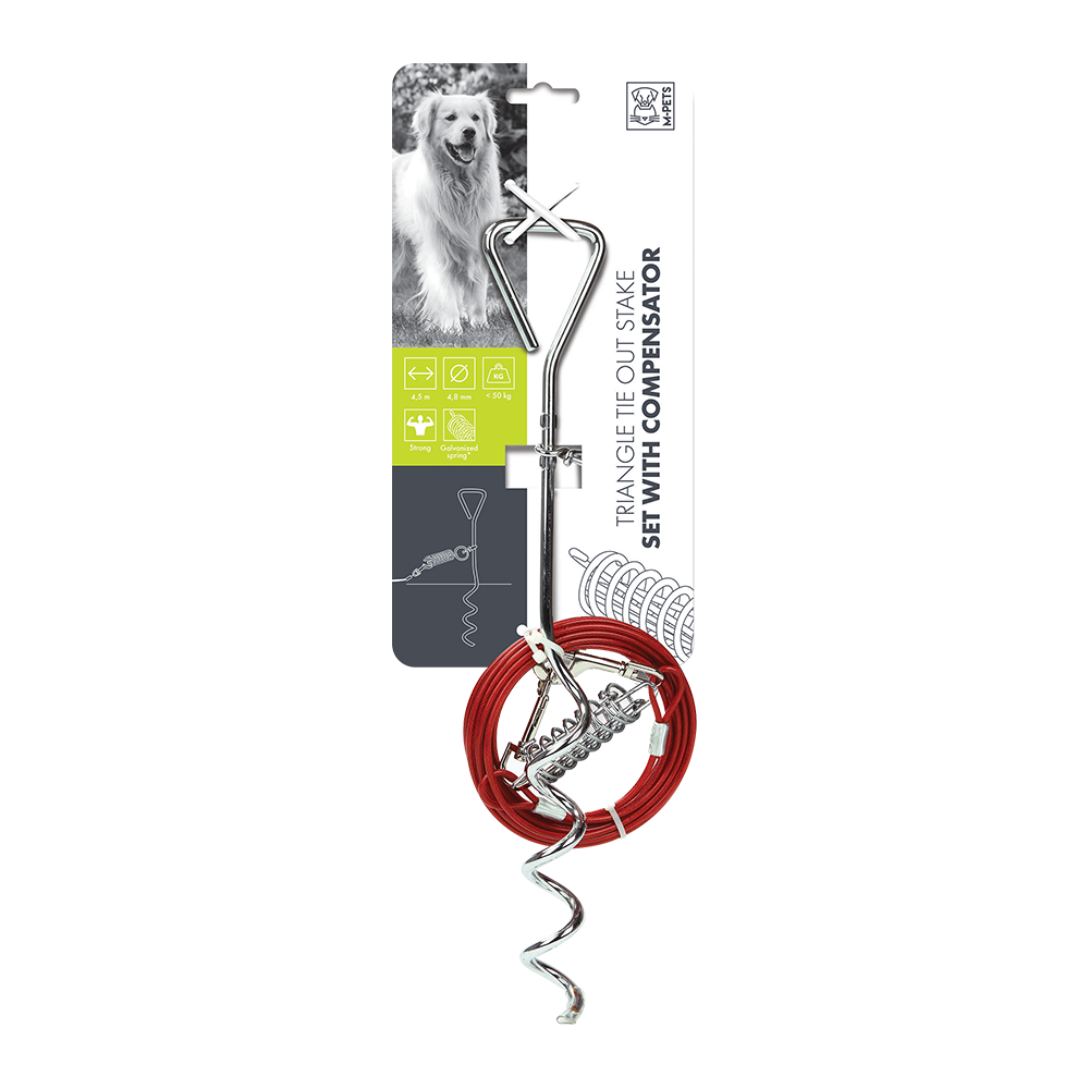 M-PETS Triangle Tie Out Stake Set with Compensator 4.5m