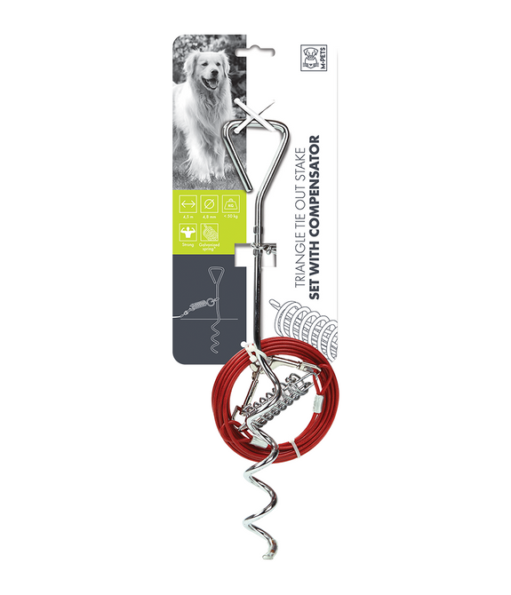 M-PETS Triangle Tie Out Stake Set with Compensator 4.5m